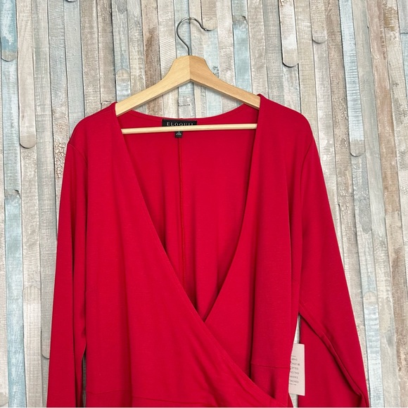 New Eloquii 18 Red V Neck Peplum Wrap Top Stretch Ponte Knit Tie Close Plus Size - Picture 4 of 11